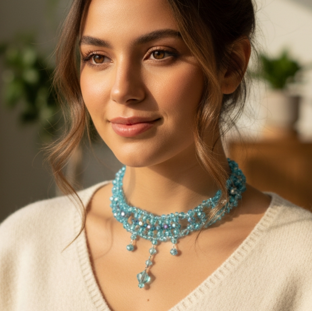 Blue Sparkle collar and dangle necklace